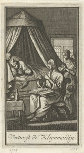 Biddende figuren aan het bed van een zieke