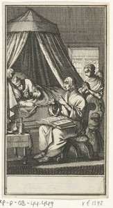 Biddende figuren aan het bed van een zieke
