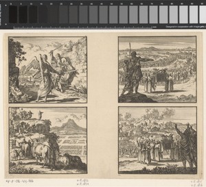 Bileam en de engel / Bileam met koning Balak op de top van de berg / Israëlieten trekken over de Jordaan / Val van Jericho