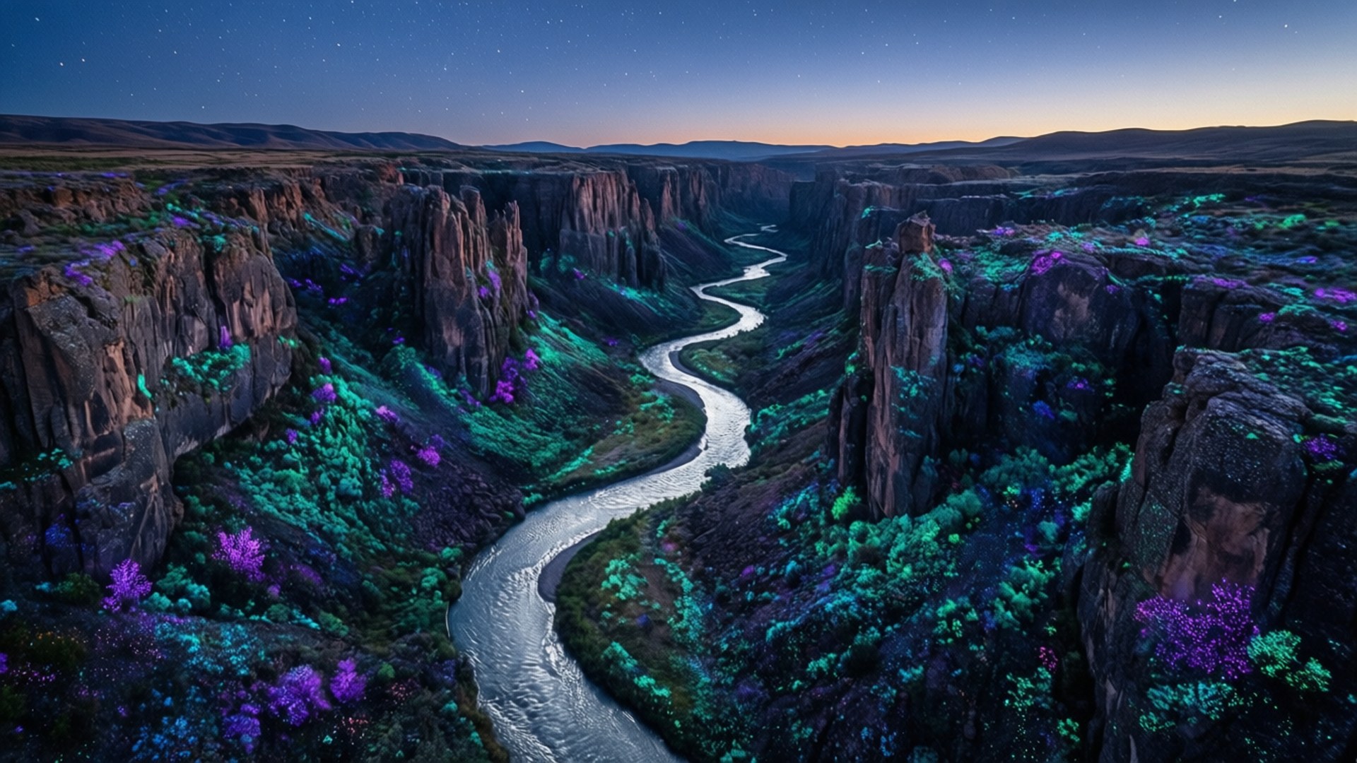 Bioluminescent Crystal Canyon by Wallpapers.art Studio