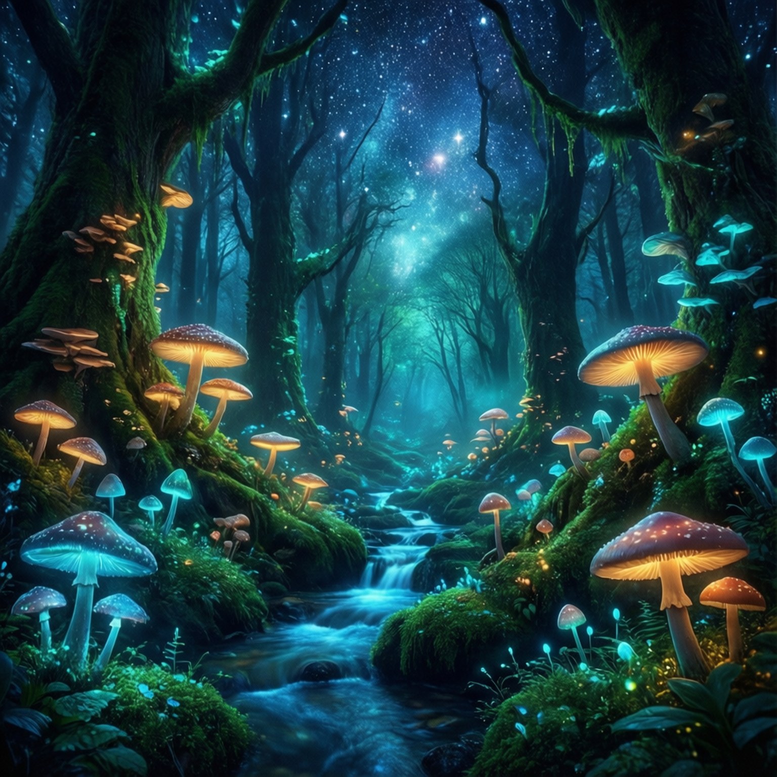 Bioluminescent Forest Magic by Wallpapers.art Studio