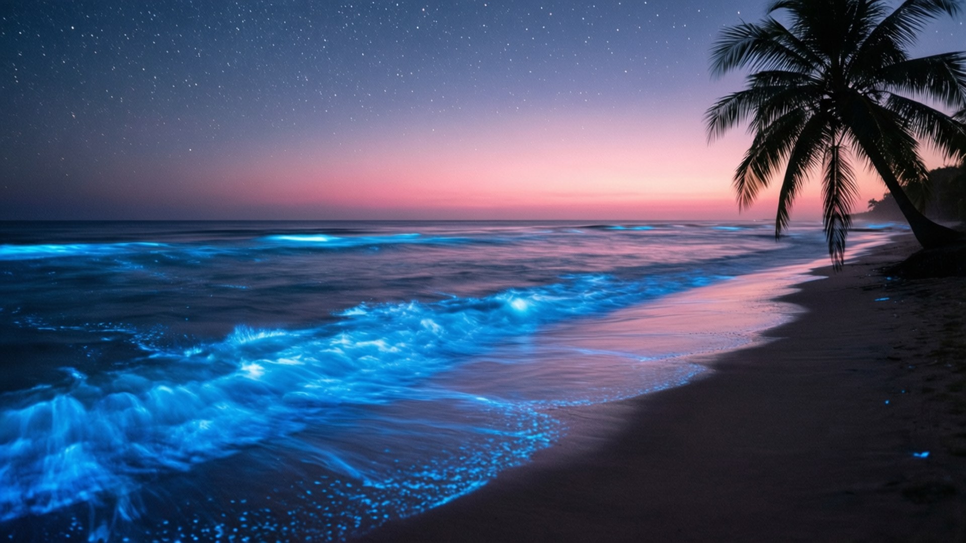 Bioluminescent Gratitude Beach by Wallpapers.art Studio
