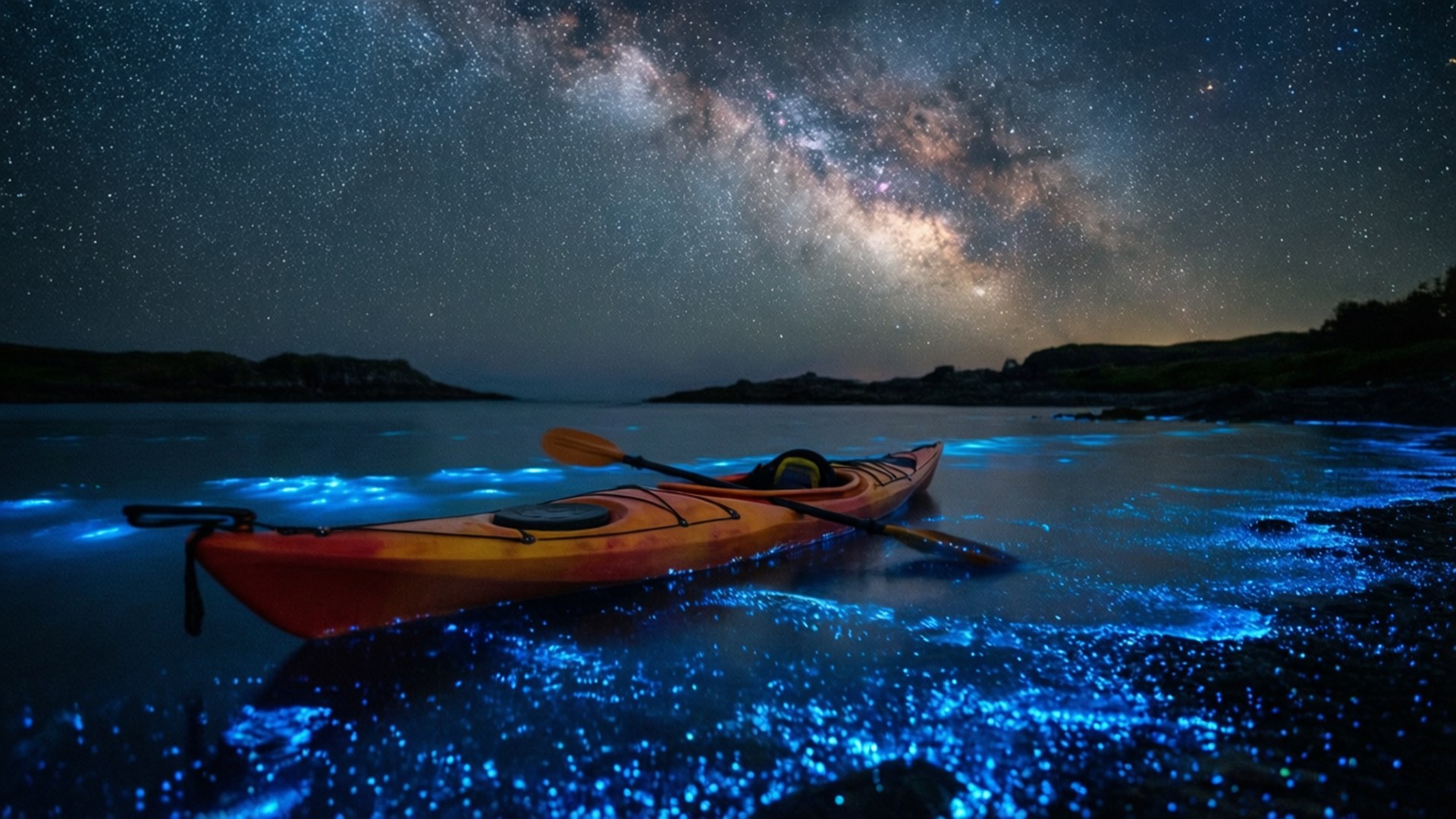 Bioluminescent Night Kayak by Wallpapers.art Studio