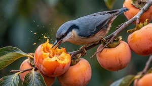 Bird Eating Persimmon