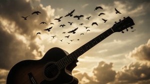 Birds and Guitar Silhouette