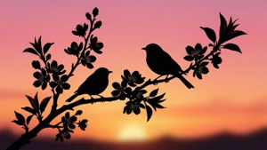 Birds on Flowering Branch