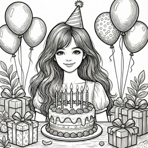 Birthday Girl Line Art