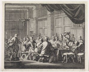 Bisschoppen aan tafel voor een drinkgelag