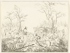 Bivak van Kozakken bij vuur tijdens Franse bezetting in 1813 te Amsterdam