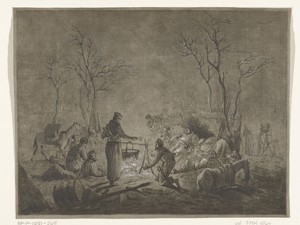Bivak van Kozakken bij vuur tijdens Franse bezetting in 1813 te Amsterdam