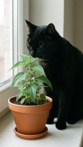 Black Cat and Catnip Pot