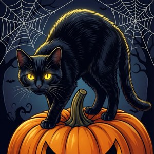 Black Cat on Pumpkin