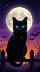 Black Cat Under Full Moon