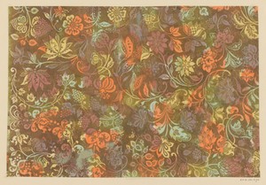 Blad met ranken met bladeren, bloemen en vruchten
