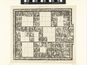 Blad met tientallen kleine voorstellingen van juridische aard (illustraties voor 'Ars magna et admirabilis (...) Pandectarum tituli (...) ope figurarum emblematicarum'?)