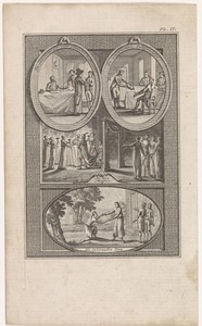 Blad met vier bijbelse taferelen