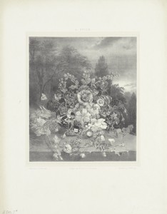 Bloemstilleven in landschap