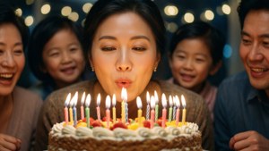 Blowing Candles Family Mom
