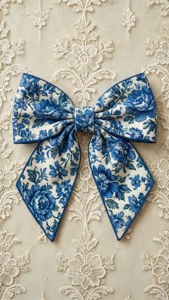 Blue Floral Lace Bow