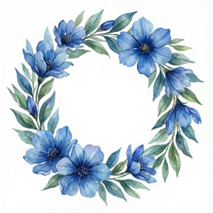 Blue Floral Wreath Framed
