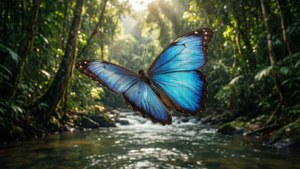 Blue Morpho in Rainforest