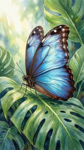 Blue Morpho on Leaf