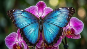 Blue Morpho on Orchid
