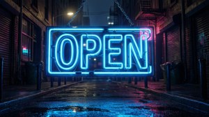 Blue Neon Open Sign