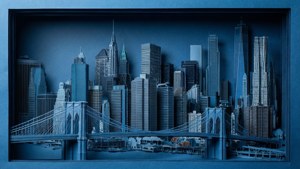 Blue Paper City Skyline