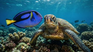 Blue Tang and Sea Turtle