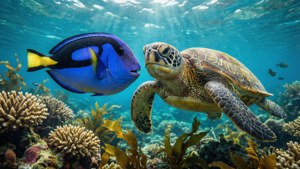 Blue Tang and Turtle