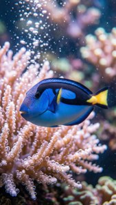 Blue Tang Through Bubble Coral