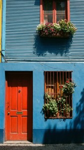 Blue Wall and Red Door