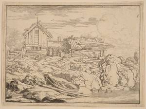 Boat at a River Bank with Three Goats