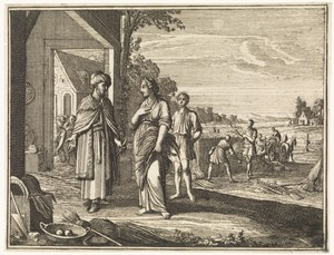 Boaz spreekt tot Ruth op de akker