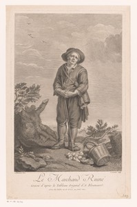 Boer bij een omgevallen mand met eieren