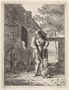 Boer met kind aan leiband