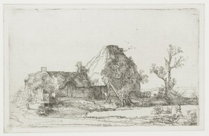 Boerderij en stallen met een tekenaar