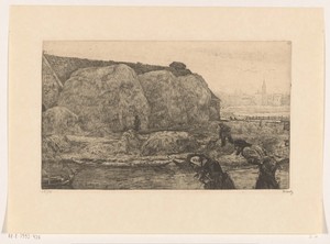 Boerderij met hooischelven aan het Jaagpad in Amsterdam