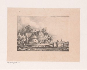 Boerderij met hooischuur en figuren