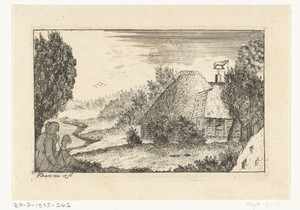 Boerderij met spinnende vrouw