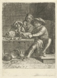 Boeren aan een tafel met brood