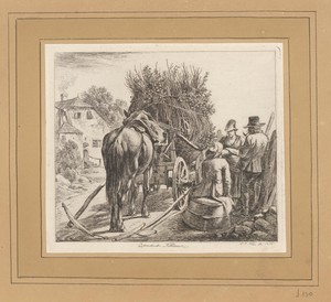 Boeren bij een trekkar