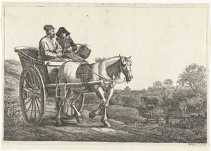 Boerenechtpaar in een open tweewieler