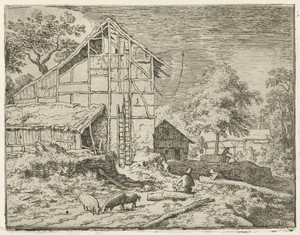 Boerenerf met twee ladders