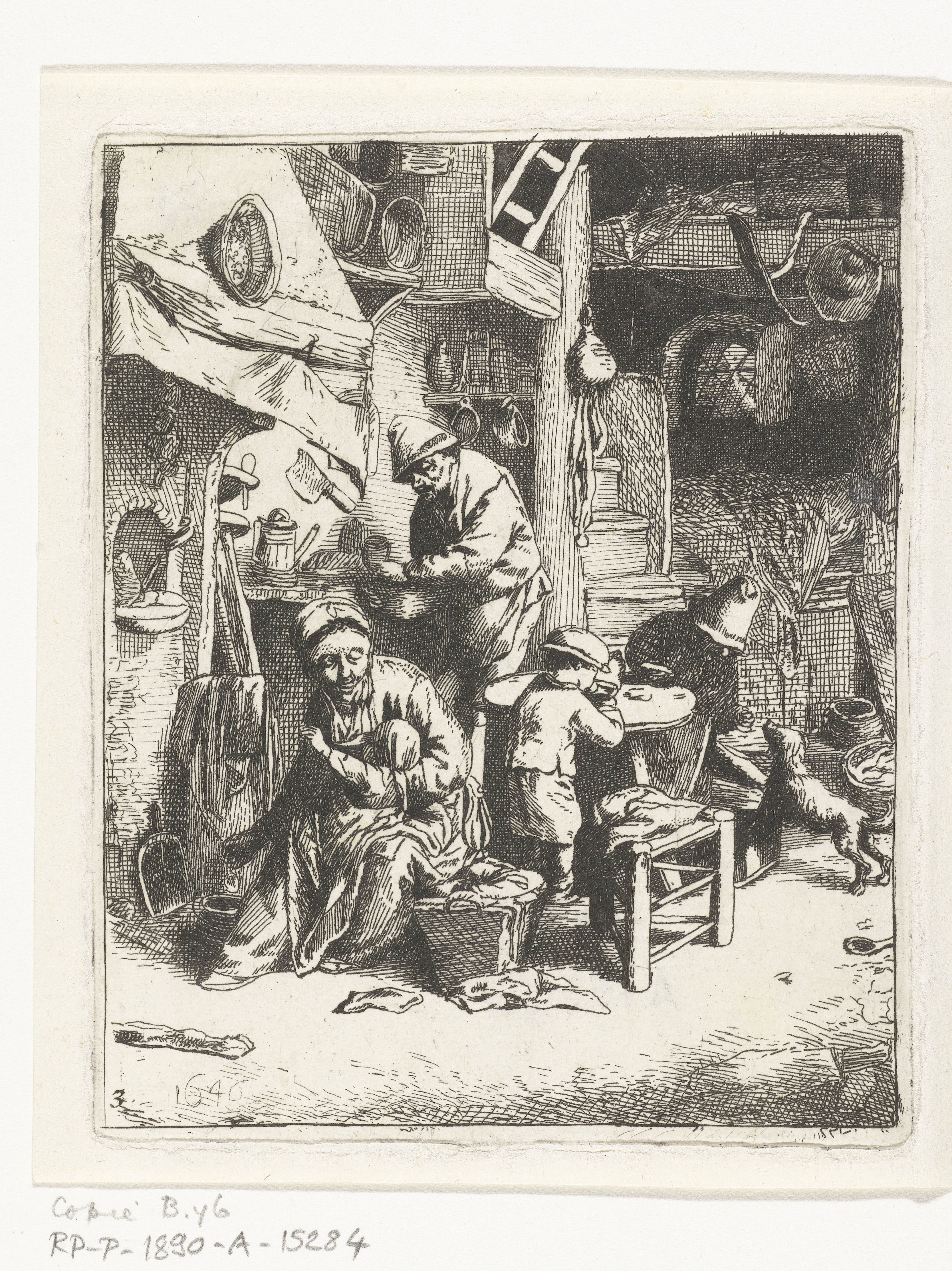 Boerengezin in interieur by Abraham Bloteling