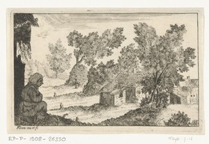 Boerenhuis met zittende vrouw