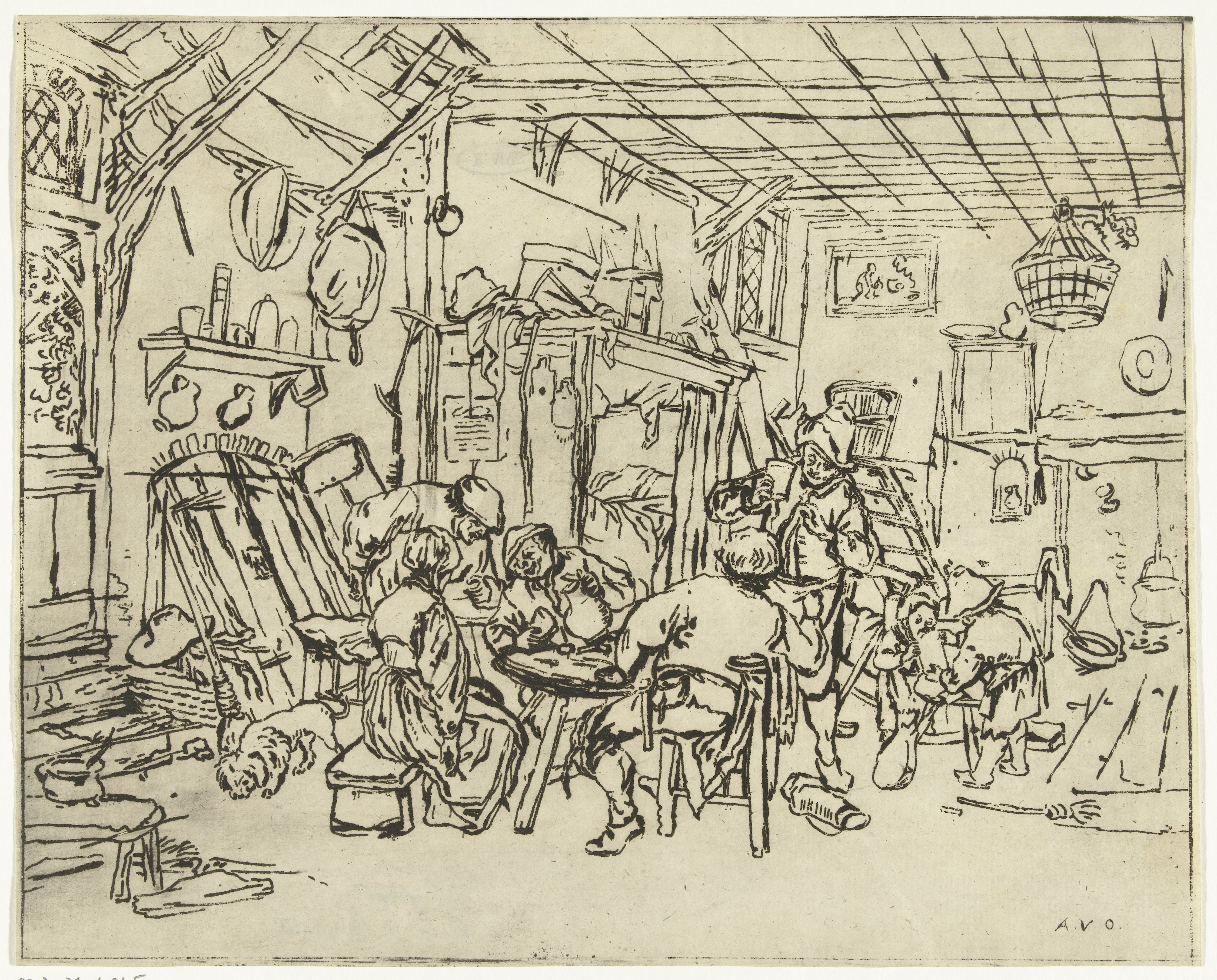 Boereninterieur by Anthonie van den Bos