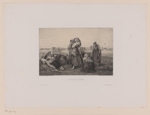 Boerinnen op het veld aan het eind van de werkdag