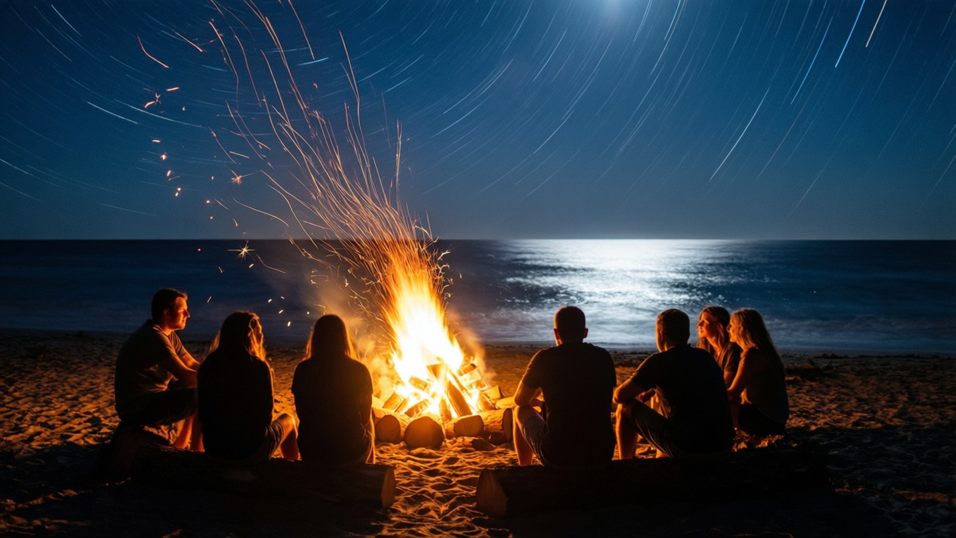 Bonfire Night Beach by Wallpapers.art Studio